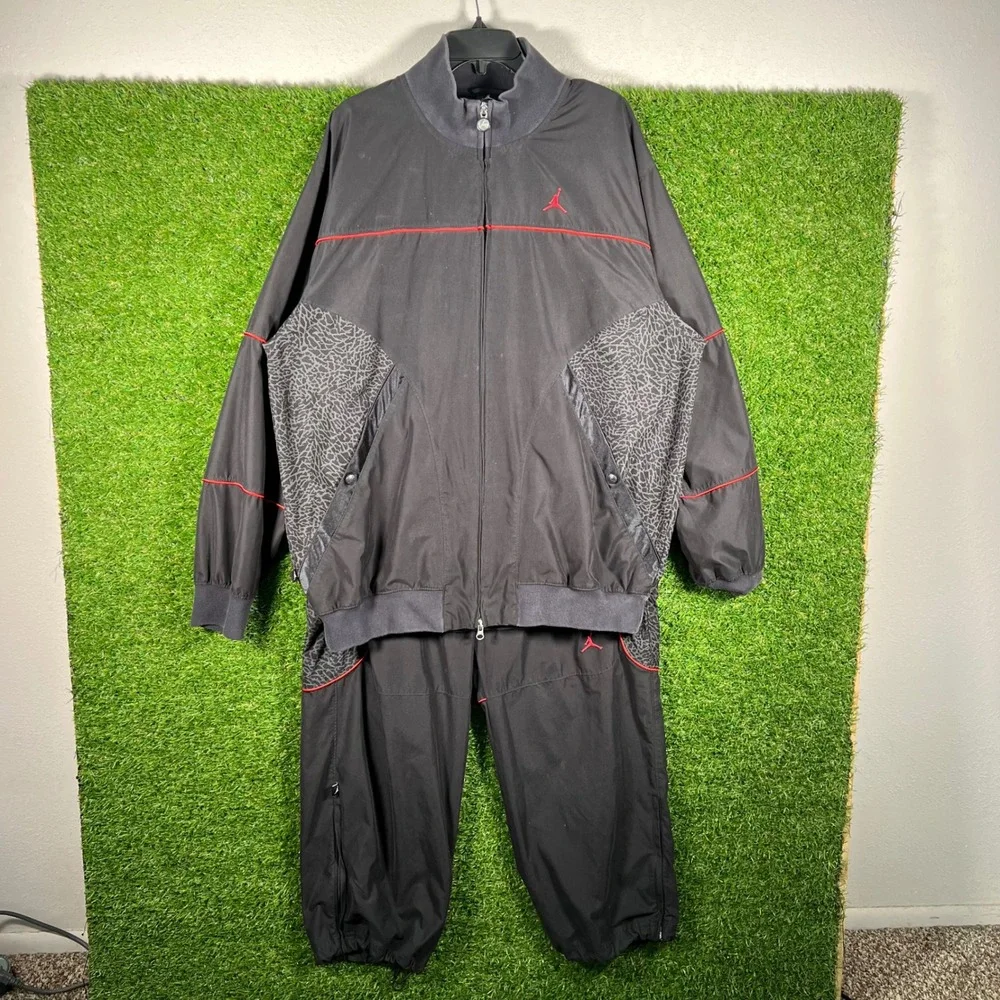 Jordan Mens XL Track Suit Black Red Elephant Print Jumpman Jacket Pants